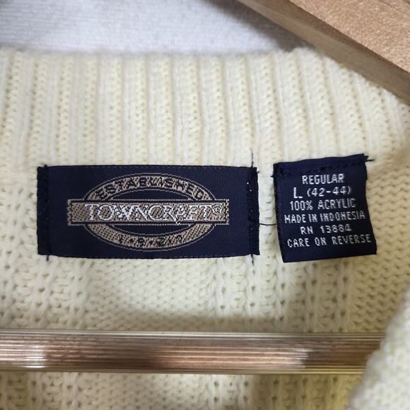 VTG Towncraft Sweater Sz L Yellowish Cream Pullover Ribbed Crewneck Acrylic - Picture 9 of 14